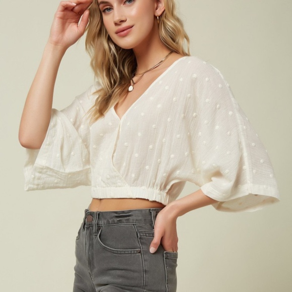 NWT O’Neill Dottie Croped Surplice Top